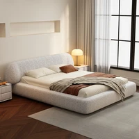 Mariage lits confortables esthétique Double rangement européen lits modernes crème concepteur minimaliste bois Cama Casal meubles 1