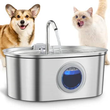 3.2L stainless steel cat water dispenser window has water level, which can be observed, suitable for many cats and dogs
