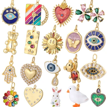 Evil Blue Eye Flower Heart Charms for Jewelry Making Cute Bird Butterfly Bear Gold Color Dies Diy Earrings Necklace Bracelet