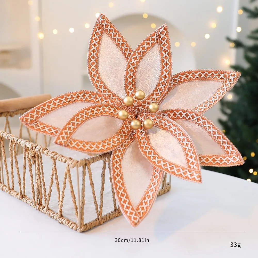 Gold Red Fabric Plastic Christmas Artificial Flowers