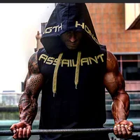 Hommes débardeurs vêtements de sport Fitness sweat à capuche sans manches gilets coton Singlets hommes Joggers gilet musculation vêtements de sport 2