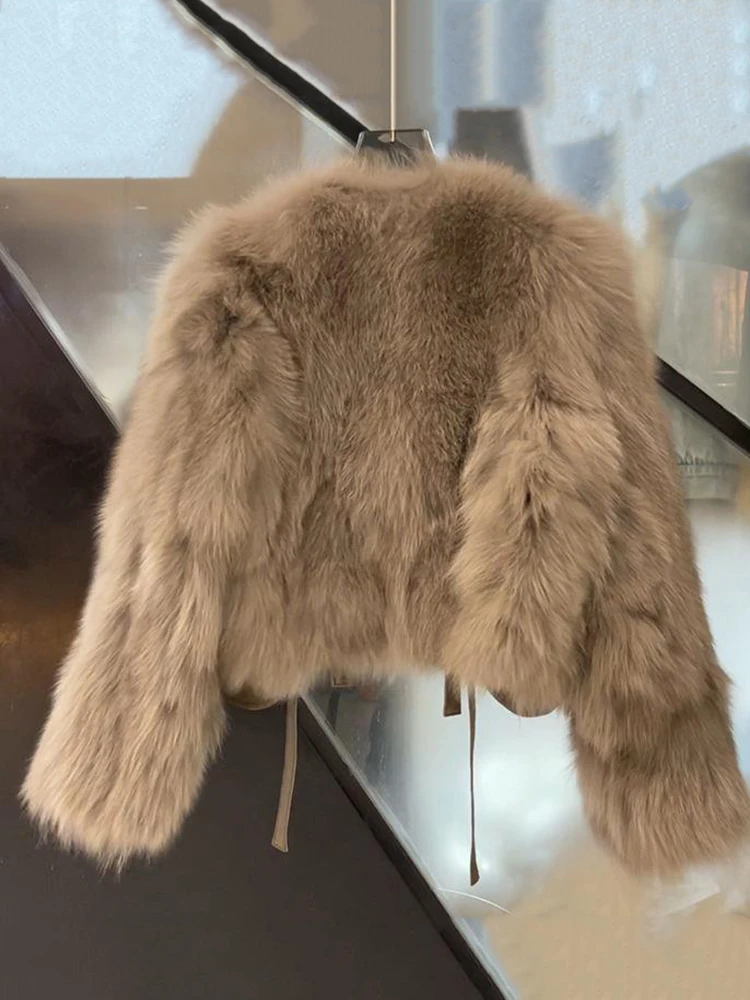 ジャケット・アウター Y2K L.A short length fake fur jacket Thick Faux Fur Crop Coat Women Y2K Fashion Streetwear Lace Up