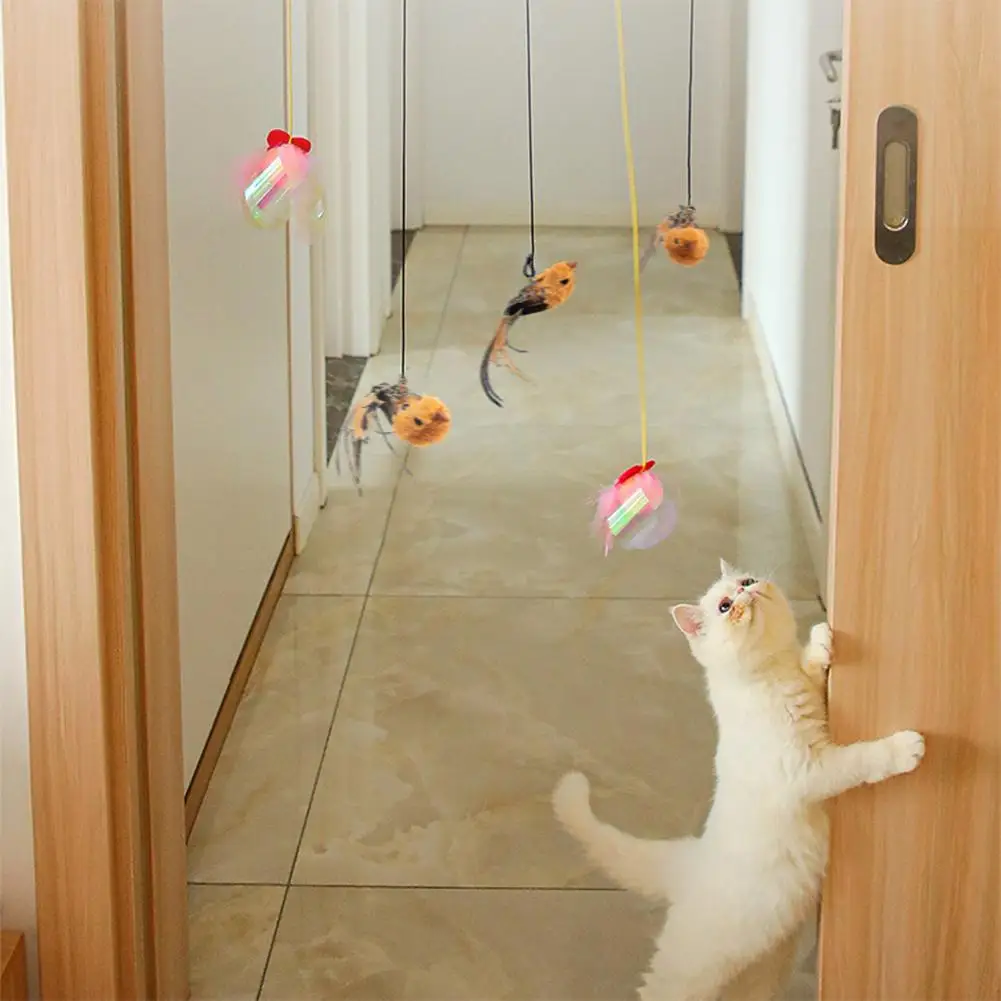 

Funny Simulation Bird Interactive Cat Toy Feather Cat Stick With Long Rod Suction Cup Funny Self-happy Interactive Toy