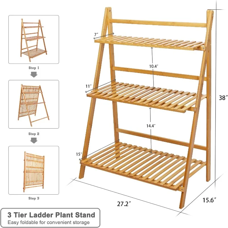3-Tier Bamboo Foldable Plant Stand 4