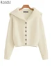 ZANZEA Vintage Sailor Collar Women Cardigans 2025 Spring Autumn Elegant Casual Chic Button Up Sweaters Korean Style Short Tops 4