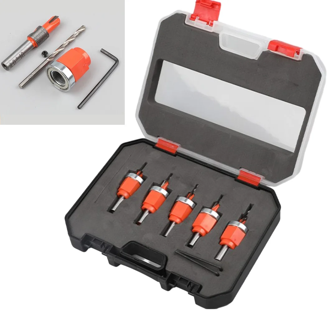 5Pcs Single Hole Puncher Bit Set Heavy Duty Hole Puncher Countersink Drill Bit Edge Banding Punch (With Box) 2.8-10mm Power Tool