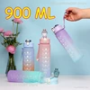 Sports Water Bottle High Temperature Resistant Graduated Straw Cup Rainbow Frosted Progressive Color Water Cup Plastic Cup
