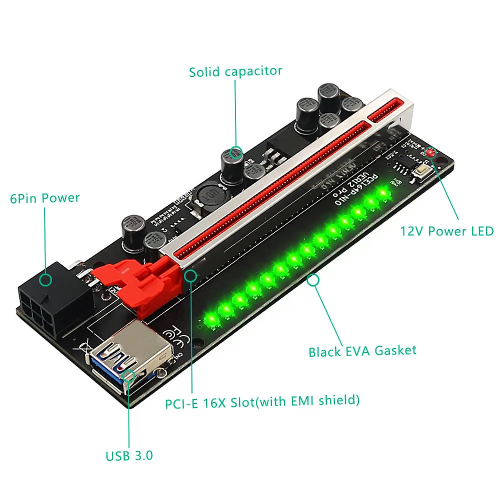2022 ο VER009S Plus PCI Express PCIE PCI-E  ī SATA 1X  16X 6Pin   ī 0.6M USB 3.0 ̺