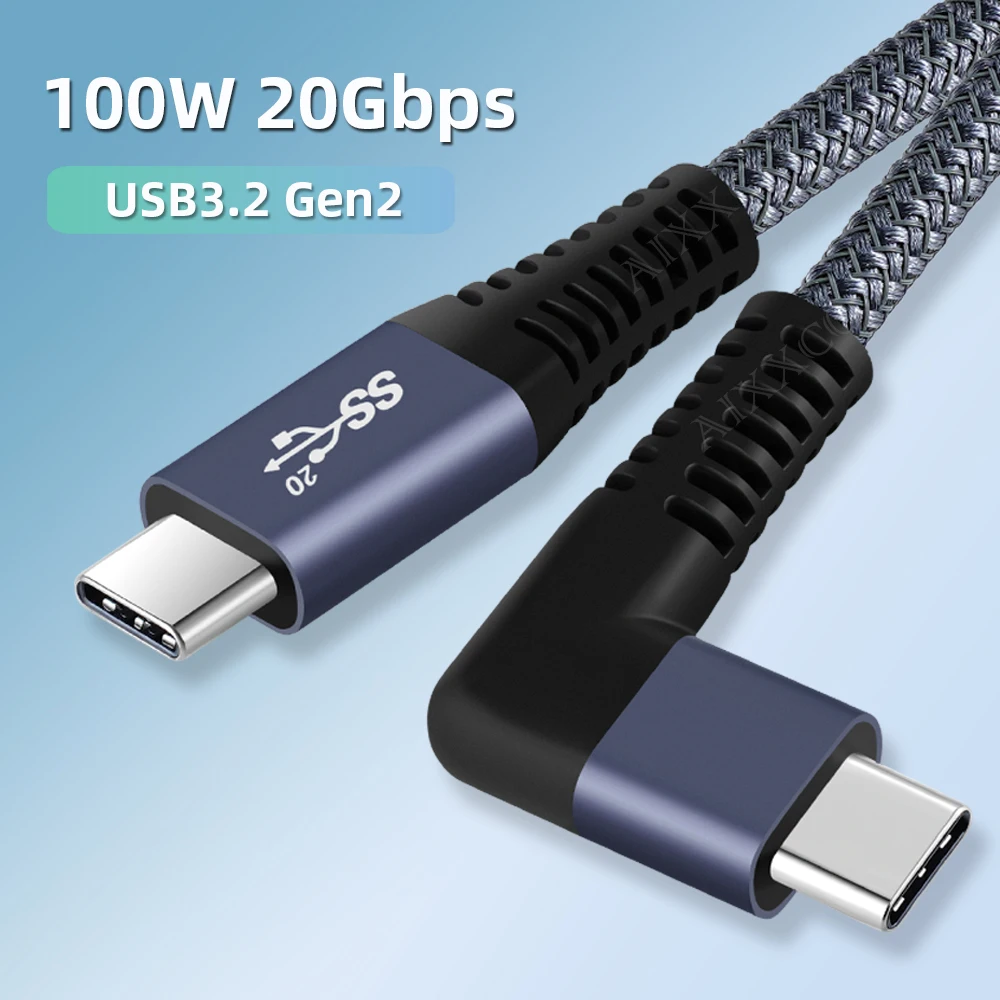 Кабель с разъемом USB Type-C на C, 90 градусов, 20 Гбит/с, 100 Вт, 5 А