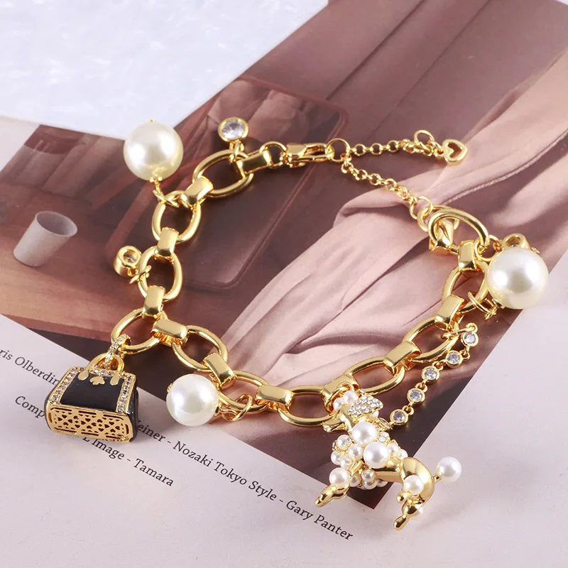 Europe and the United StatesEnamel glaze cute three-dimensional handbag cute dog Pearl pendant bracelet
