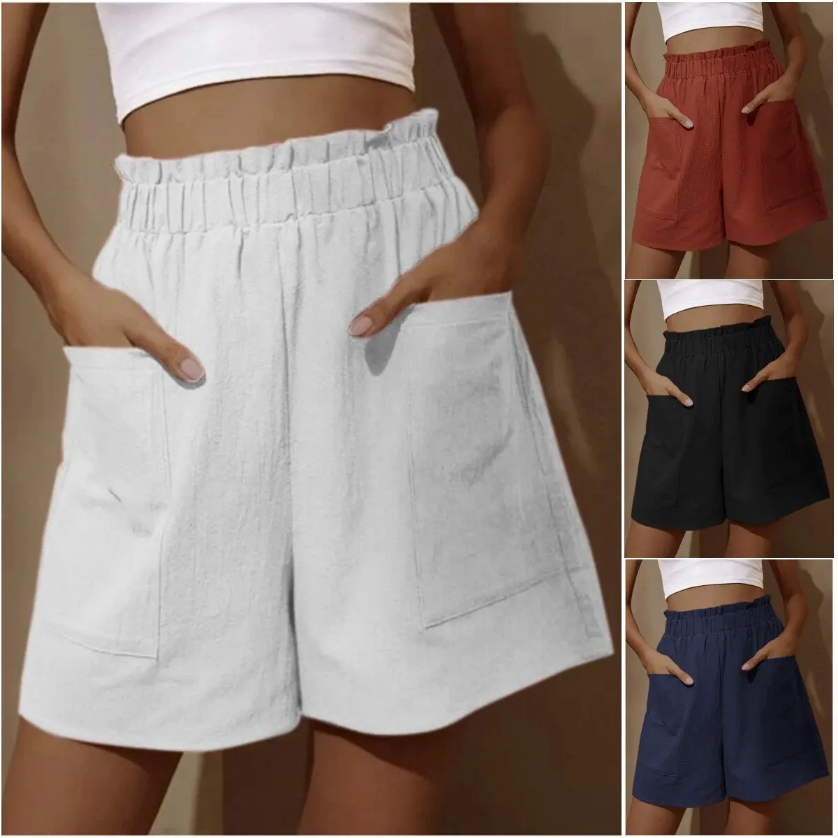 Solid Fold Short Women Casual Loose High Waist Slim Pocket Cotton Linen Shorts Summer Fashion Plus Size Wide Leg Leisure Short winter dresses for women