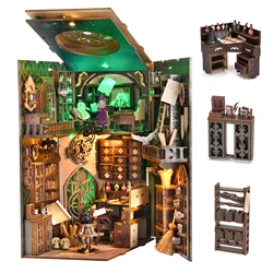 DIY Book Nook Kit 3D Wooden Puzzle Home Decoration DIY House Kit for Bookshelf Miniature Insert Magic Book House Stand Bookshelf
