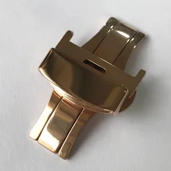Stainless Steel Butterfly Buckle Polished Watch Strap with Button Lock Clasp - 10mm (Rose Gold)
