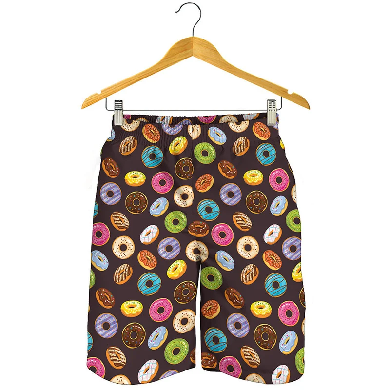 Cute Donut Pattern Beach Shorts For Men 3D Printed Food Short Pants Streetwear Surf Board Shorts Summer Holiday Swimming Trunks 5