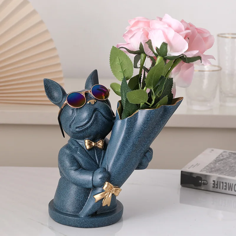 Figurine de bouledogue français avec Vase pour fleurs | 2023