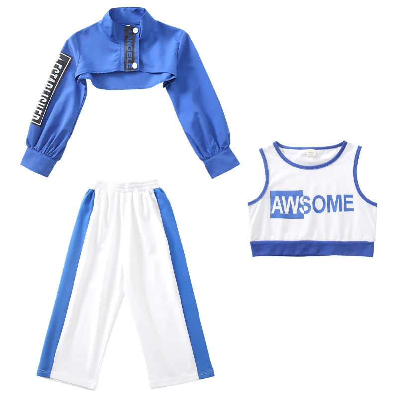 Kids Jazz Costume Girls Hip Hop Clothing Green Blue Long Sleeve Tops Pants for Performance Modern Dancing Clothes