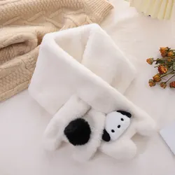 Lovely Cartoon Dog Thicken Cross Collar Faux Rabbit Fur Plush Scarf Women Winter Outdoor Windproof Neck Protection Warm Shawl