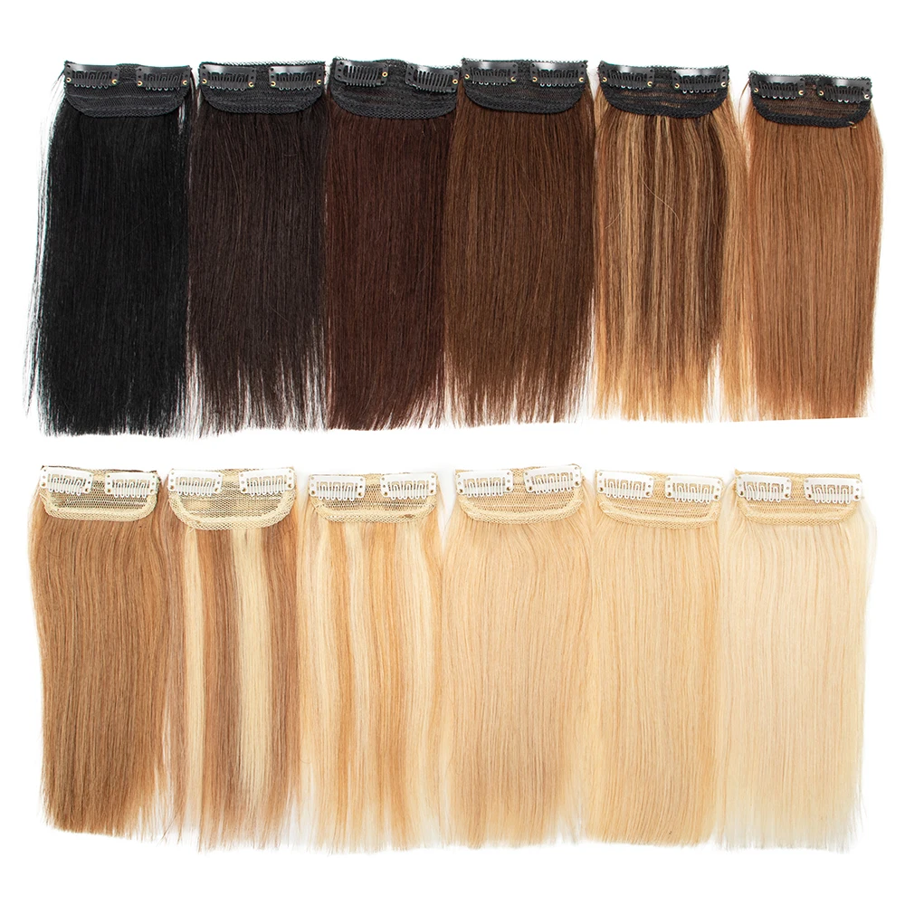 Mini Clip In One Piece Hair Pad On Both Sides Real Natural Human Hair Remy For Men or Women Clips in Human Extensions