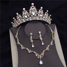 Gold Colors Bridal Jewelry Sets for Women Tiaras Earrings Necklace Crown Wedding Dress Bride Jewelry Sets Accessories