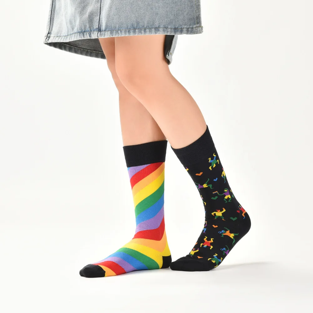 3 Paar Original Asymmetrische Trendige Socken AB-Modell Ins-Style Design Unisex Cartoon Kreative Wadenlange Baumwollsocken – Detail 13