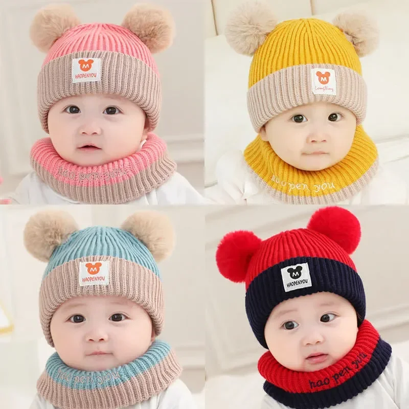 

1Set Baby Hat Scarf Set Bear Warm Knitted Children Winter Hat Cap Bonnet Infant Toddler Kids Hat Boys Girls Crochet Beanie 1-5Y