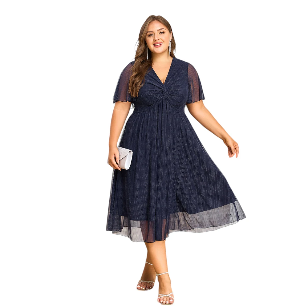 Plus Size Women’s V-Neck Solid Dresses Elegant Evening Party Dress Prom Female Large Size Bridesmaid Dresses 2XL 3XL 4XL 5XL 6XL Best Sellers In Women's Clothing