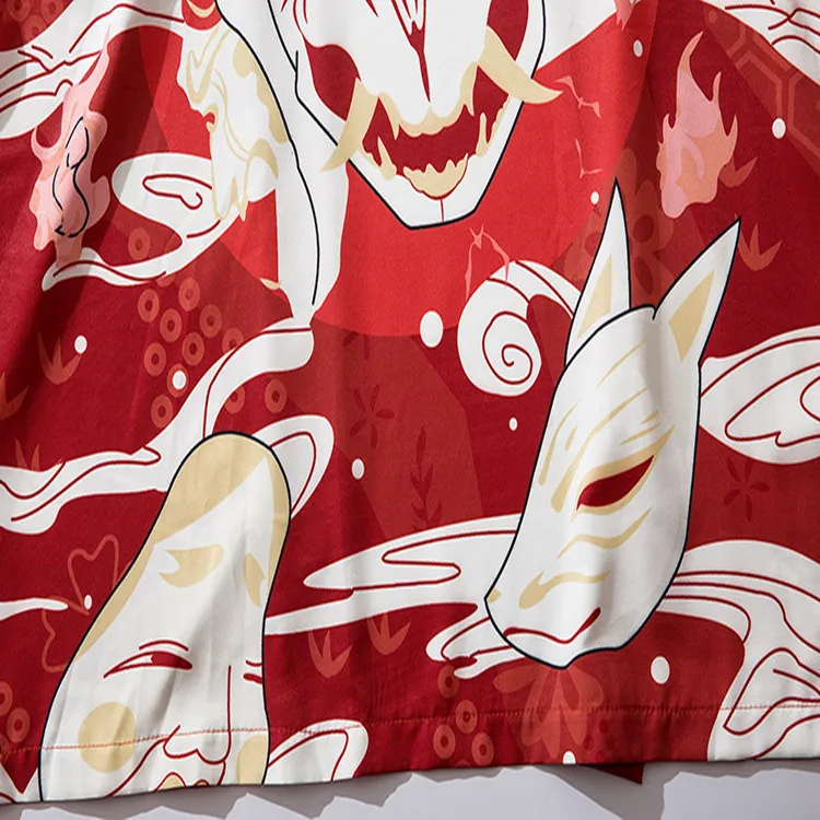 Japanischer Sakura Inari Fuchs-Kimono für Männer und Frauen, asiatische Kleidung, Yukata Haori, traditionelle Kimonos, Übergröße, Fuchsmaskendruck – Detail 14