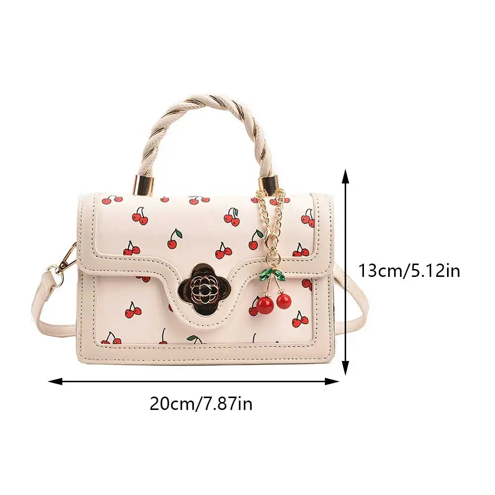 Women Cherry Shoulder Bag Adjustable Strap Cherry Square Chain Bag Versatile Cherry Pattern Sling Bag Female Daily Commute Bag