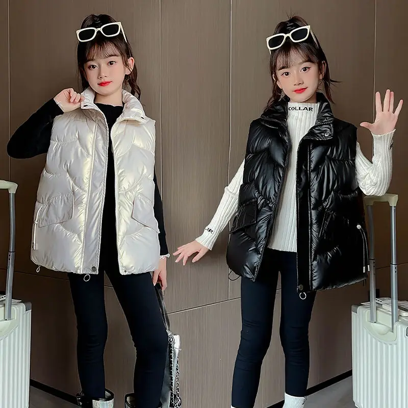 

Осень/Зима 2023, Детский Теплый пуховой жилет, куртка с капюшоном для девочек, моющаяся майка, универсальный Свободный жилет Q22