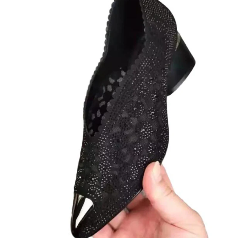 Chunky Lace Sexy Pointed Toe Women Shoes Summer Designer Mid Heels Shallow Mature Dress Woman Shoes Pumps Mujer Zapatos Women Pumps Shoes
