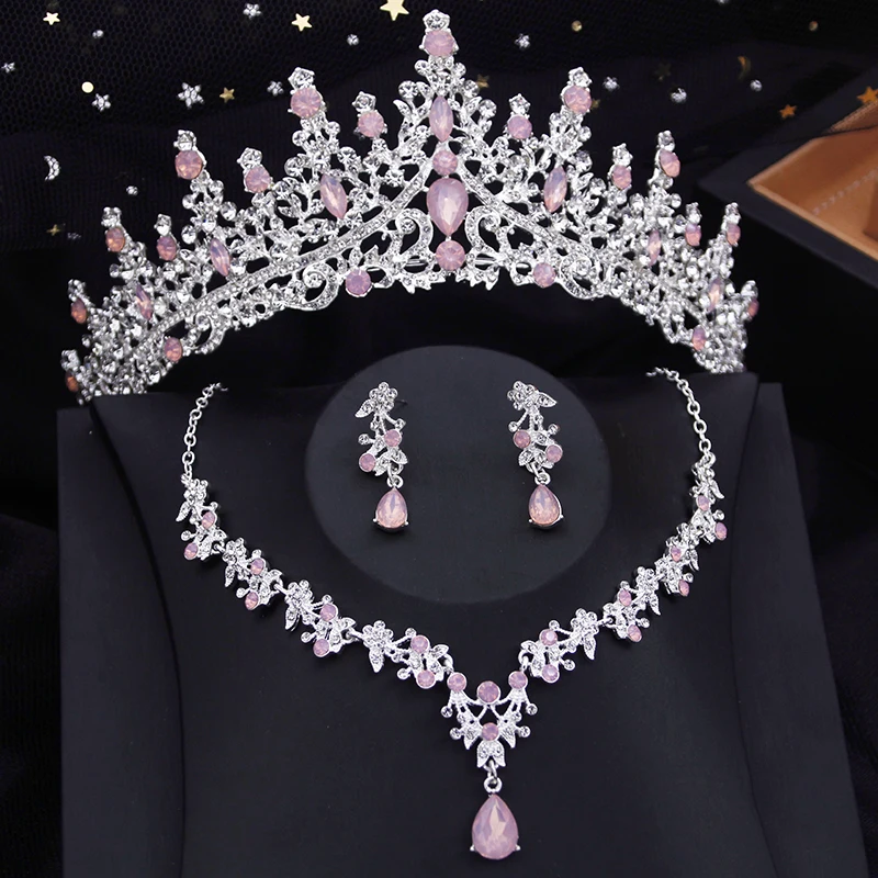 Bridal Jewelry Sets 3 Piece Bridal Crown Jewelry Sets for Women Princess Tiaras Set Necklace Earrings Wedding Bride Jewelry Costume Accessories