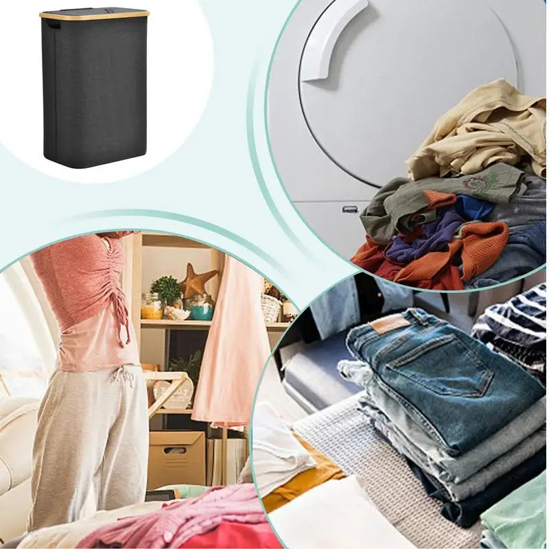 Laundry Hamper With Lid Dirty Clothes Basket For Laundry 55L Large Laundry Hamper With Handle And Lid Foldable Clothes Basket 5
