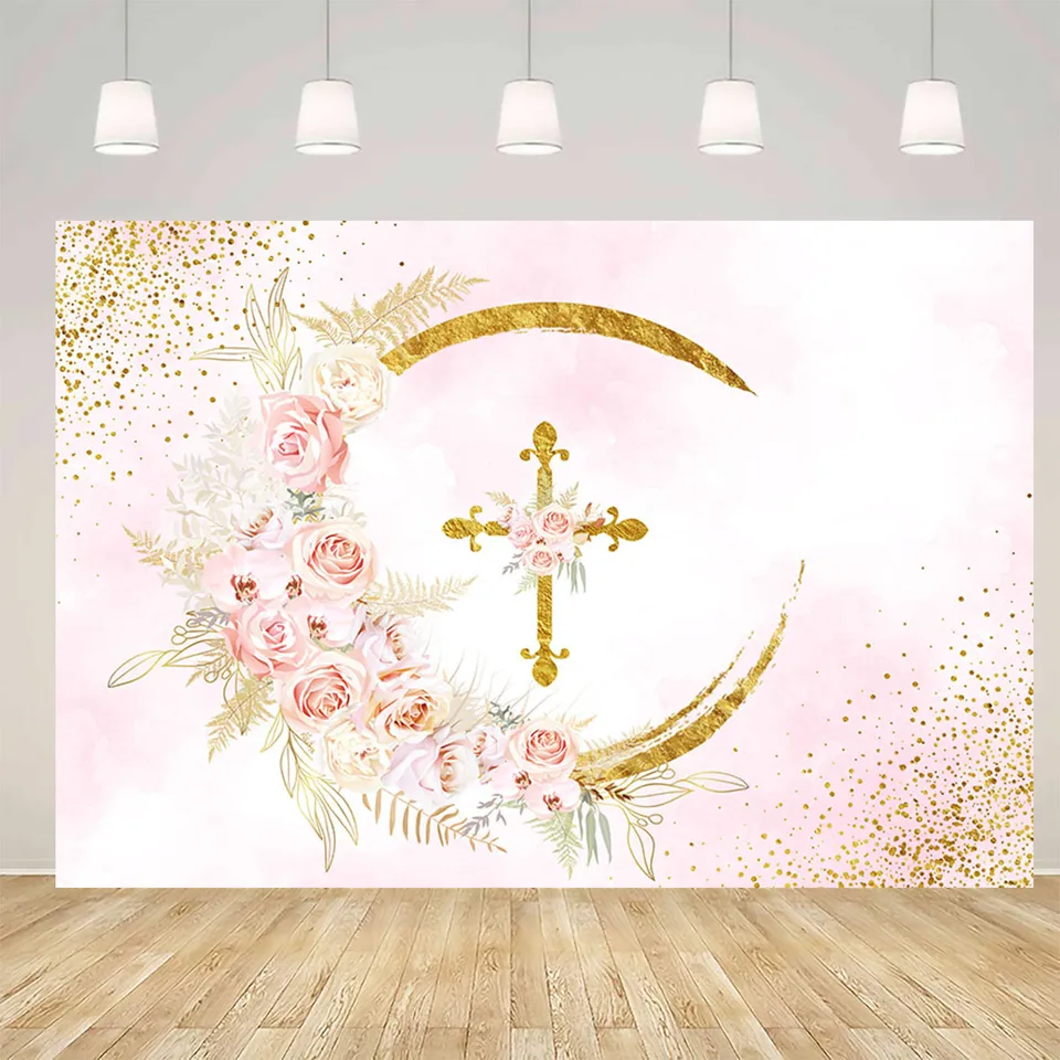 Festone Prima Comunione 12pz Palloncini Prima Comunione Bambina Ghirlanda Striscionei di Carta Oro Addobbi con Calice Decorativo per Comunione Bimba Cresima Battesimo