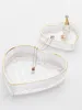 European Heart Clear Glass Tray With Gold Rim Small Large Set Of Two For Home Tabletop Jewelry Comestic Candle Watch Key Storage 1