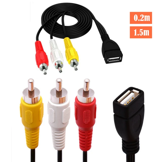 Câble USB A femelle vers 3 RCA Phono AV pour PC et TV, adaptateur  audio-vidéo, 1.5 cm, 5 pieds, 20cm, 150 m - AliExpress