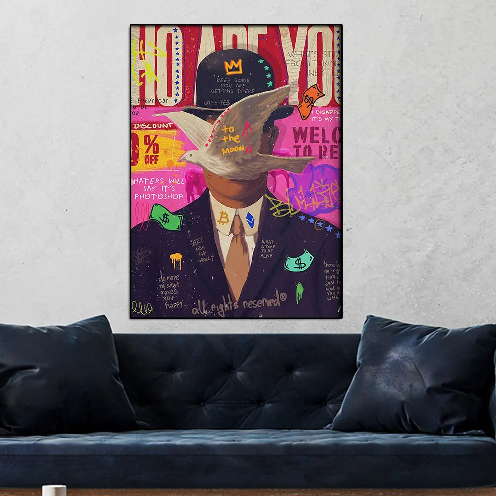 

Who Are You Rene Magritte Classic Artwork Graffiti Posters and Print Canvas Painting Wall Art Picture for Living Room Cuadros