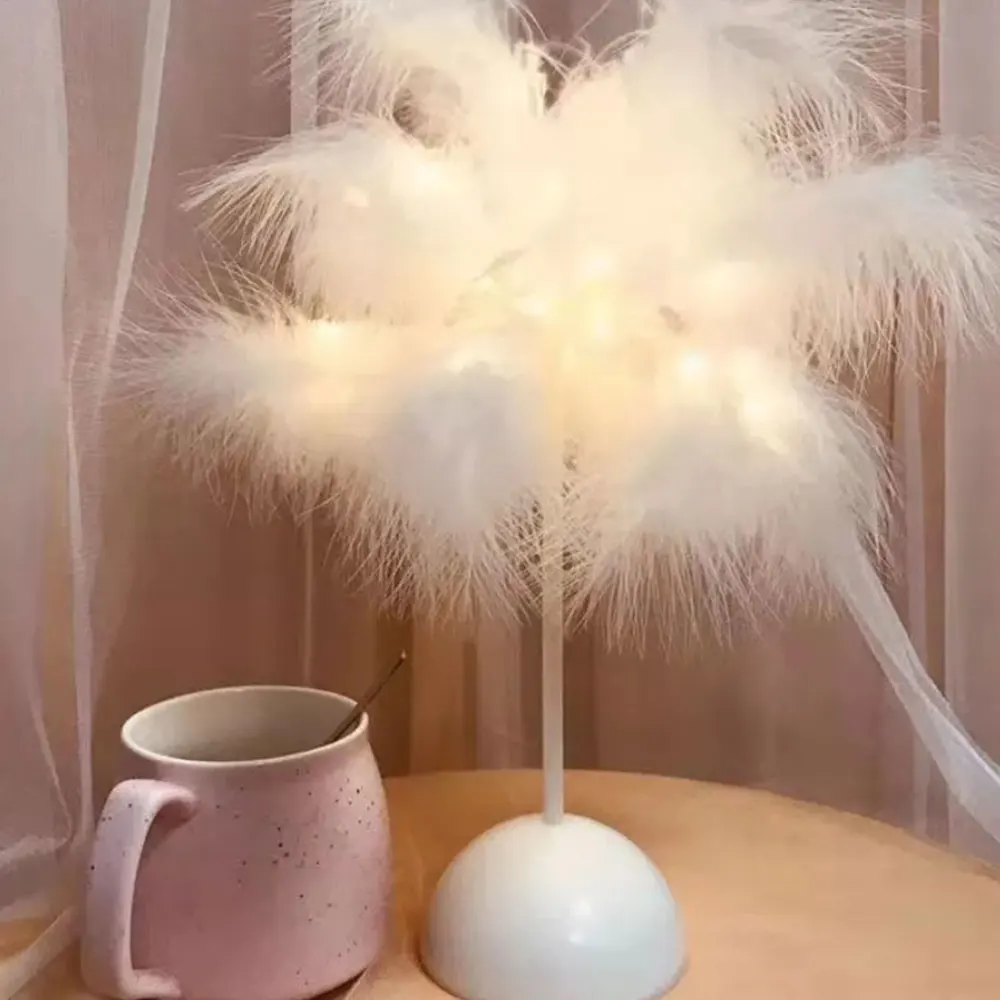 

DIY Fairy Feather Table Lamp AA Battery Powered Creative Feather Lampshade for Wedding Home Decor Lampe 무드등 настольная лампа