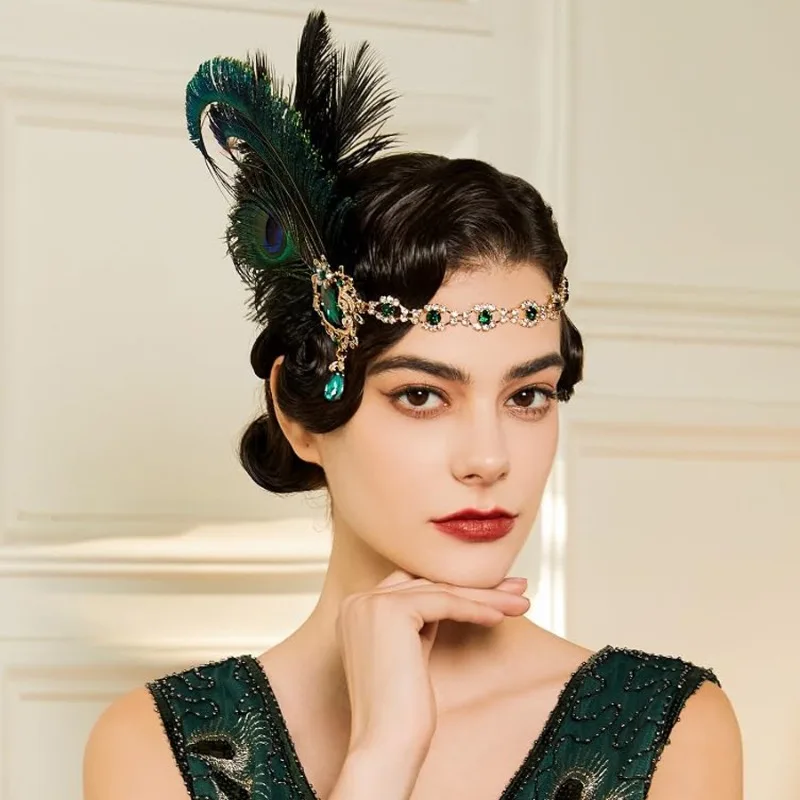 Fascia Per Capelli Flapper Anni '20 Con Piume E Cristalli - Copricapo Gatsby Per Donne, Viola/Nero