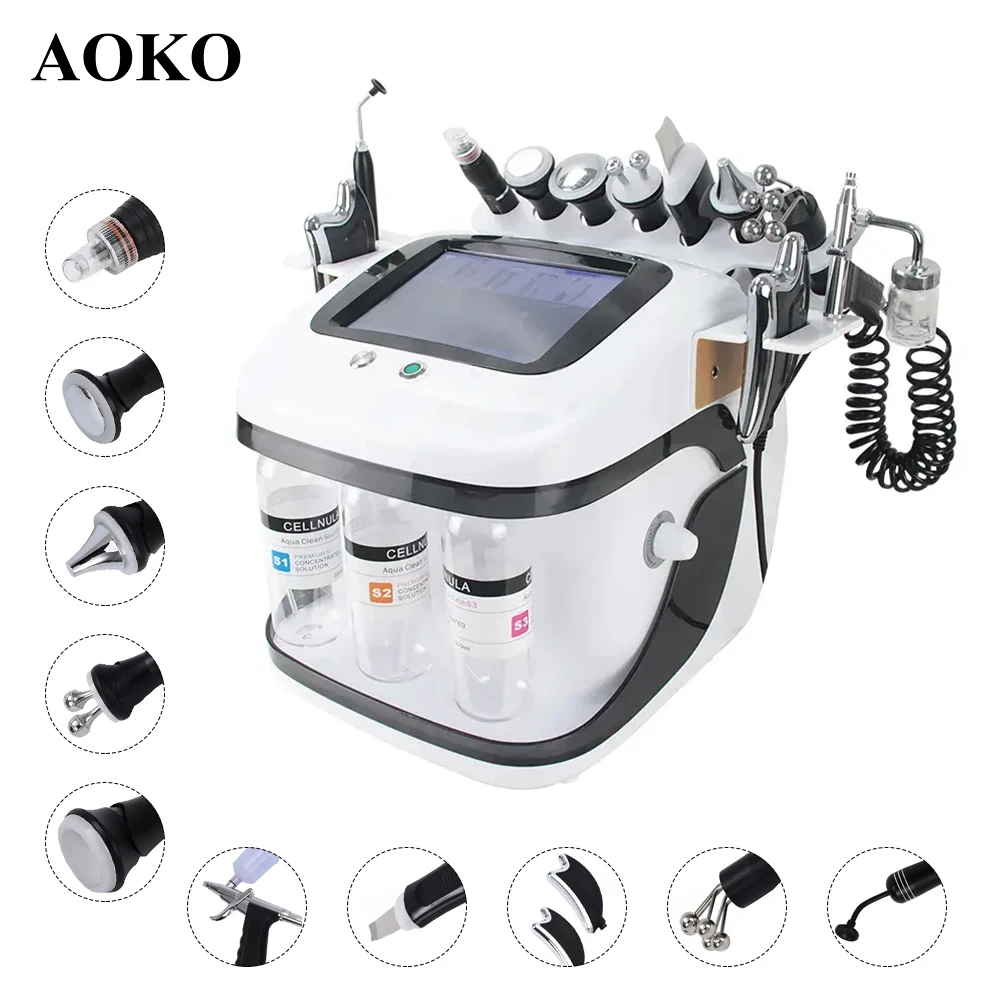 AOKO NEW 10 IN 1 Hydrogen face Machine Hydrodermabrasion Professional Hidrifting H2o2 Aqua Peeling Lift Skin Care Facial Device