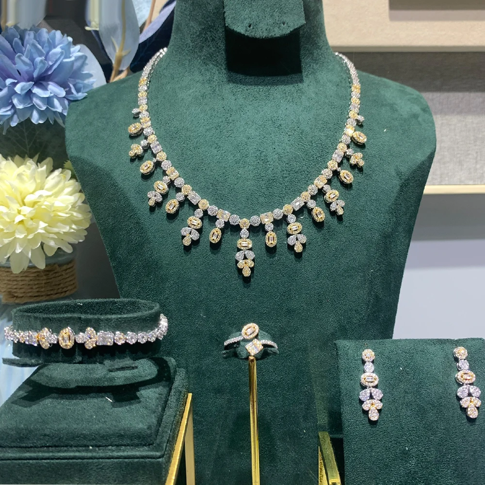 

TIRIM Fashion Jewelry Sets Cubic Zirconia Bridal Necklace Earrings Bracelet Ring Dubai Jewelry Set for Women Wedding Accessories