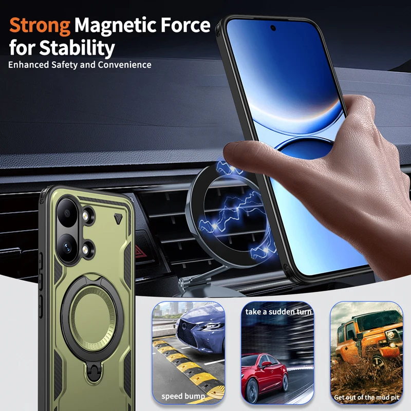 Military Drop-proof Hard Case with 360° Adjustable Ring Stand - Durable PC+TPU Protection