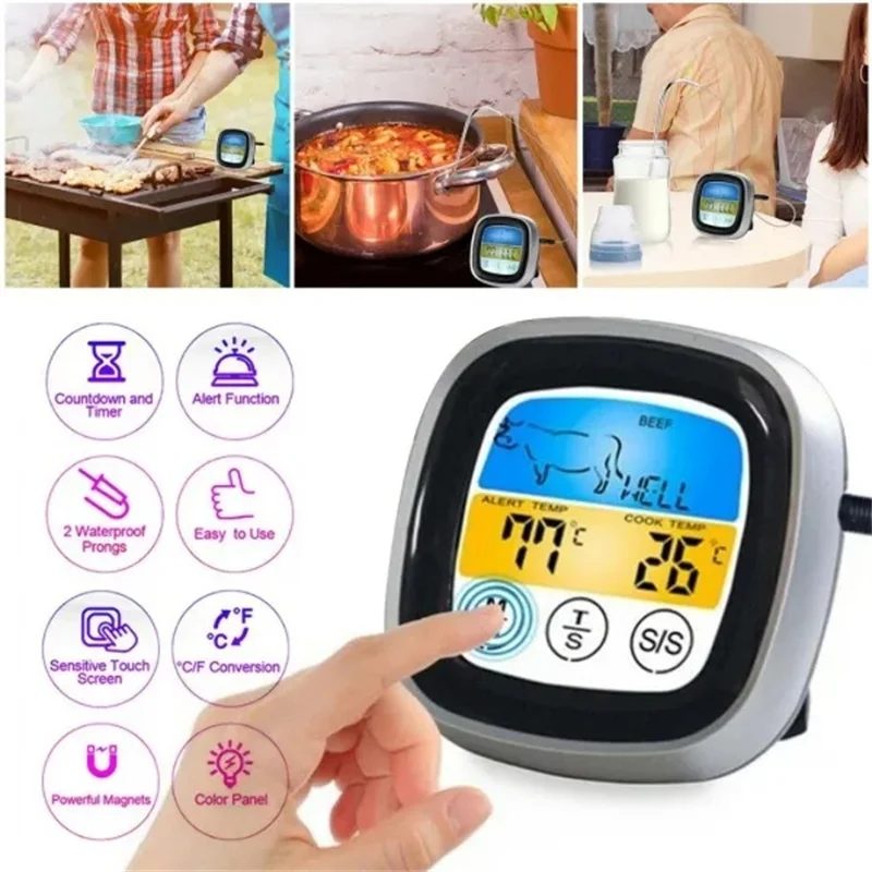 Timer Alarm Function Digital Meat Thermometer with Waterproof Long