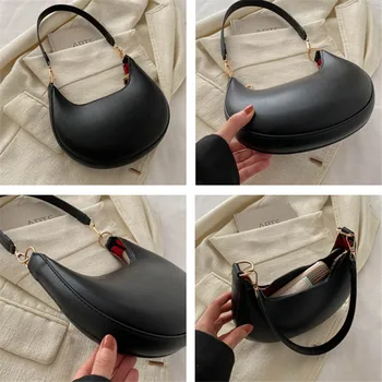 حقيبة نسائية أنيقة من الجلد الصناعي تحت الإبط، حقيبة كتف عصرية بلون سادة من البولي يوريثان، محفظة حمل جديدة، مناسبة للاستخدام اليومي 5