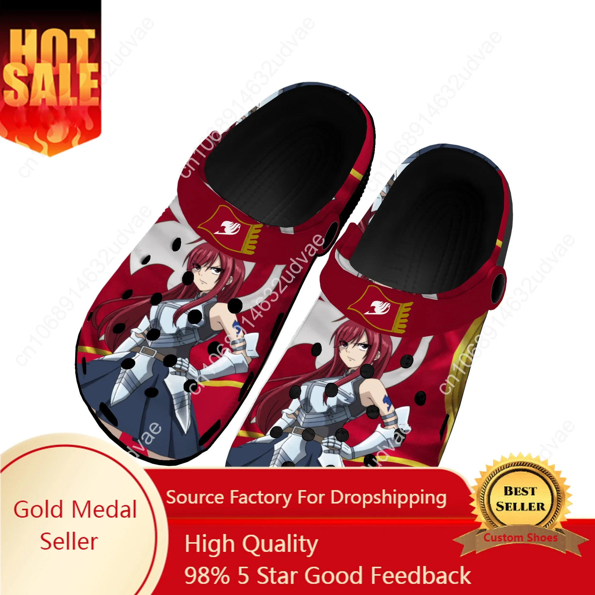 

Anime Fairy Tail Erza Scarlet Home Clogs Custom Water Shoes Mens Womens Teenager Shoe Garden Clog Beach Hole Black Slippers