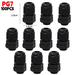 Waterproof IP68 Nylon Plastic Cable Gland with Adjustable Locknut and Strain Relief (Black - PG7 100PCS)