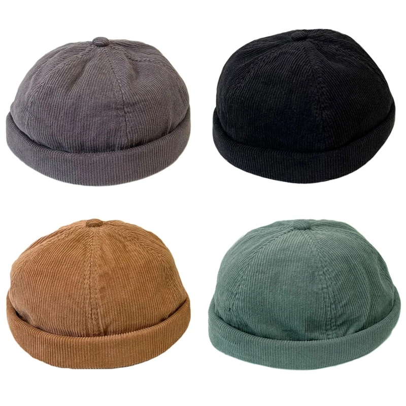 

Brimless Corduroy Hat with Adjustable Vintage Beanie Hat Cap Trend Dropship