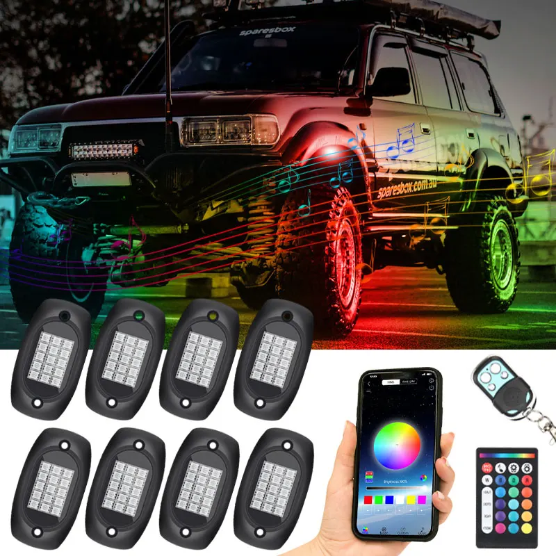 

4/5/6/8 In 1 RGB LED Rock Lights Bluetooth-Compatible APP Control Music Sync Car Chassis Light Undergolw Waterproof Neon Lights