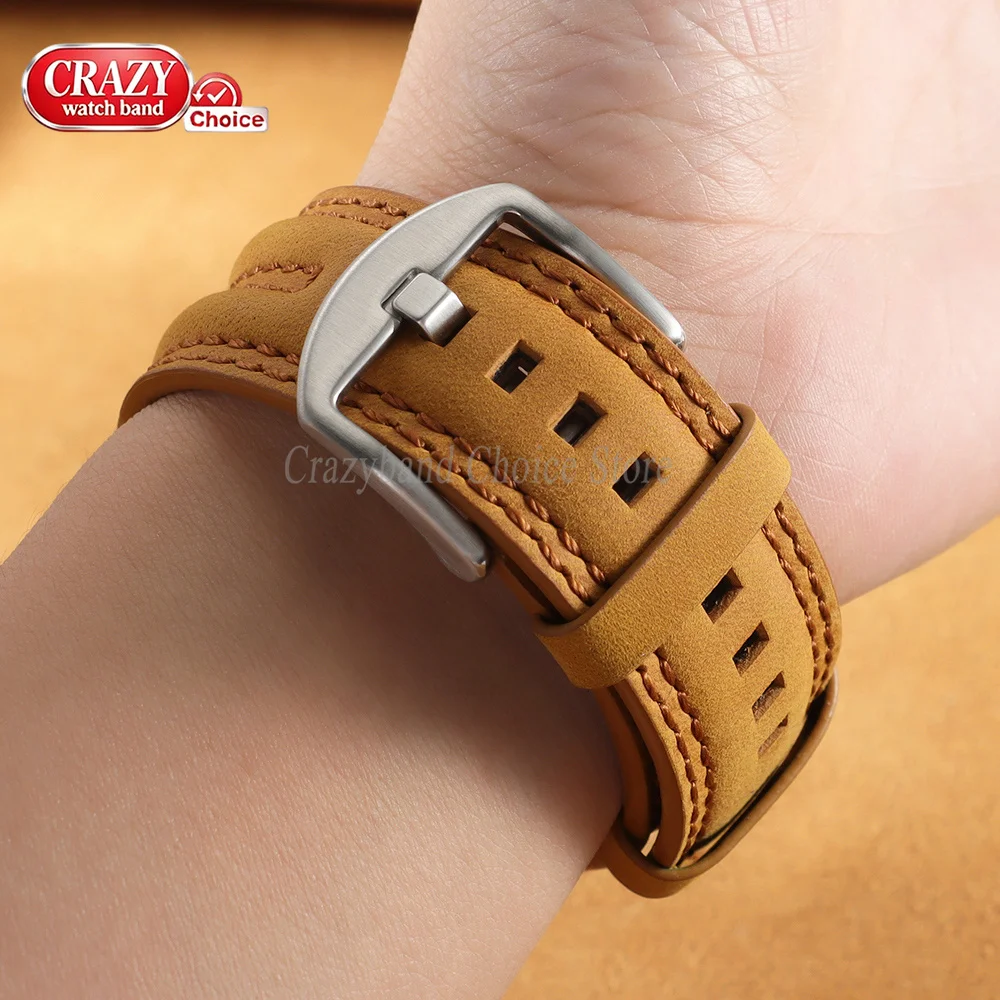 Vintage Leather Watch Band - 22mm Retro Cowhide Strap, Soft Business Style