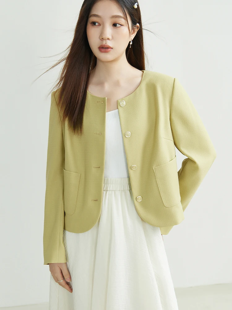 DUSHU Detachable Doll Neck Jacket Gentle Short Jacket, 2024 Spring New Top Light Green Women Jacket Casual Loose 24DS81214