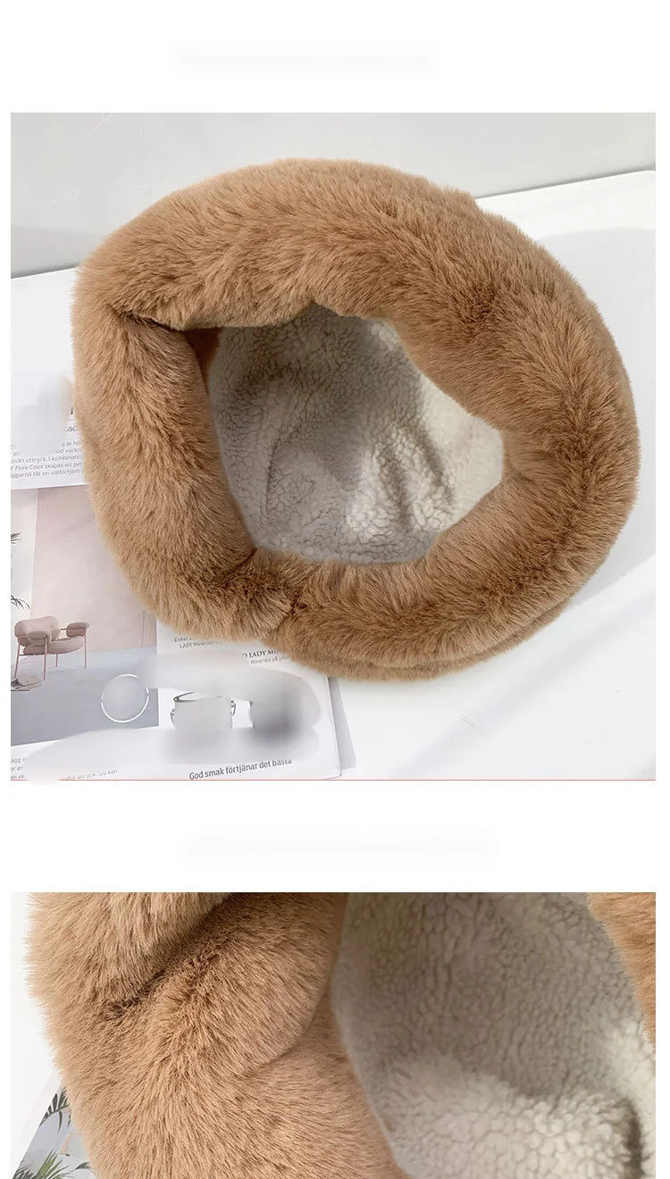 Autumn Winter Thick Plush Bucket Hat Warm Ear Protection Basin Hat_voghion.com